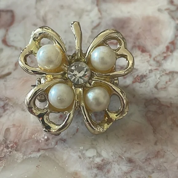 EUC~Vintage Set Of 4 Gold Plated & Pearl Various Brooch Pins - Picture 2 of 6